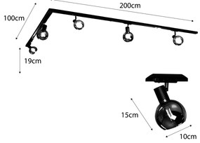 Sistema di illuminazione a binario moderno con 5 faretti neri monofase - Iconic Lava