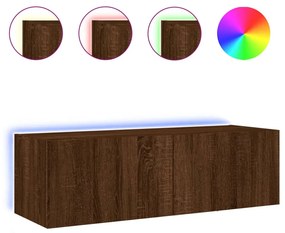 Mobile tv a parete con luci led rovere marrone 100x35x31 cm