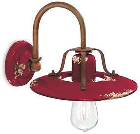 Applique Vintage Country Ferro E Ceramica Bordeaux 1 Luce E27 25Cm
