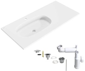 Lavabo a incasso rettangolare vasca a sinistra Modern L 101 x H 14.3 x P 46 cm in composito minerale di resina gelificata bianco opaco