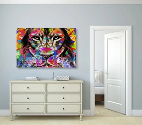 Quadro su tela – Testa di leone colorata