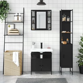 Set di mobili da bagno 3 pz nero in legno multistrato