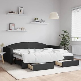 Divano letto estraibile con cassetti nero 90x200 cm in tessuto