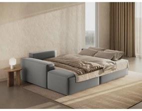 Divano angolare grigio chiaro allungabile/con contenitore (con penisola a sinistra/con chaise lounge) con rivestimento in velluto Jodie – Micadoni