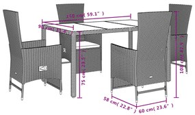 Set da pranzo da giardino 5 pz con cuscini beige in polyrattan