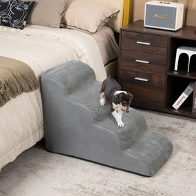 Costway Rampa per cani con 4 scalini in schiuma con copertura lavabile, Gradini antiscivolo per animali domestici Grigio