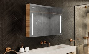 Mobile illuminato con specchio LED, modello Emily L02 - 100 x 72 cm, mobile da bagno dal design moderno con configurazione dell’interruttore dell’illuminazione, nel colore Rovere Antico