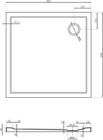 Mexen Flow piatto doccia quadrato slim 85 x 85 cm, nero opaco - 46S708585