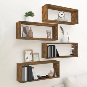 Mensole Muro Cubo 4pz Rovere Fumo 80x15x26,5 Cm İn Multistrato /