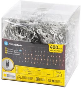 Aigostar - Catena luminosa natalizia LED per esterni 400xLED/6W/230V/8 funzioni 20x0,4m IP44 bianco caldo