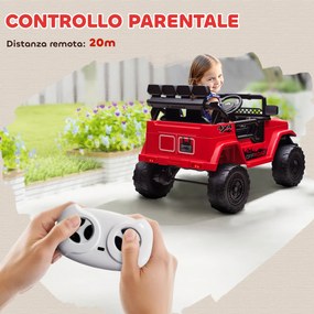 Macchina Fuoristrada per Bambini 99x66x68.5 cm con Fanali Clacson e Telecomando in PP e Metallo Rosso...