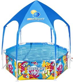 Bestway - Piscina per Bambini Steel Pro con Parasole Splash-in-Shade Ø183x51 cm Animali Marini a Partire dai 3 Anni