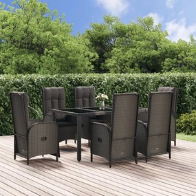 Set Da Pranzo Da Giardino 7 Pz Nero Con Cuscini İn Polyrattan /