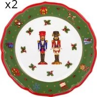 Set 2 piatti frutta natalizi porcellana bordo verde