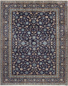 Kashan Tappeto 390x300 Blu (Iran) Annodato A Mano