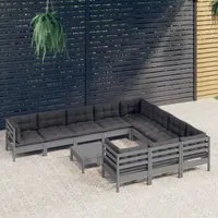 Set Divani da Giardino 11 pz con Cuscini Grigi Massello di Pinocod mxl 97529