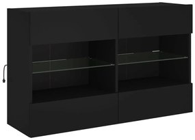 Mobile tv a parete con luci led nero 98,5x30x60,5 cm