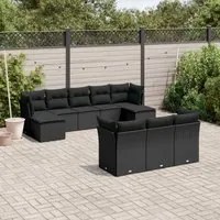 Set Divani da Giardino 10pz con Cuscini in Polyrattan Nero 3250164