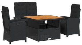 Set da pranzo da giardino 4 pz con cuscini nero in polyrattan