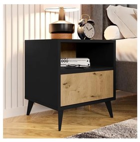 Comodino OVESSI 52x47 cm nero/quercia artisan