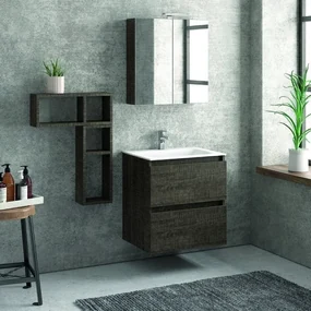 Kamalu - Composizione lavabo bagno sospeso con mobile 60 cm, 2 pensili e specchio TOD-60C