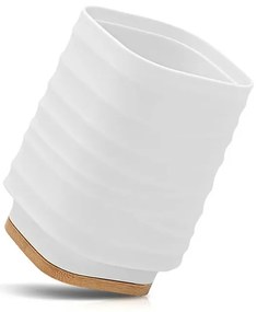 Portaspazzolini da appoggio bianco in abs e bambù Wave