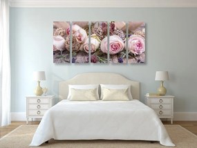 Quadri 5 pezzi – Composizione floreale festosa di rose