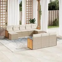 Set Divano da Giardino 10 pz con Cuscini Beige in Polyrattan 3228095