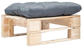 Ottomana Pallet Da Giardino Con Cuscino Grigio Legno Naturale /