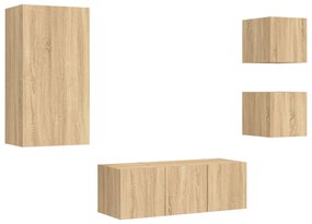 Mobili tv a muro con led 5pz rovere sonoma legno multistrato
