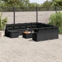 Set Divani da Giardino 13pz con Cuscini Nero in Polyrattan 3224865