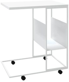 Tavolino con Ruote Bianco 55x36x63,5 cm in Legno Multistrato