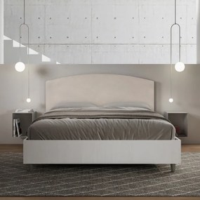 Letto contenitore da 160x190 in legno bianco e testata in microfibra sabbia Antilia