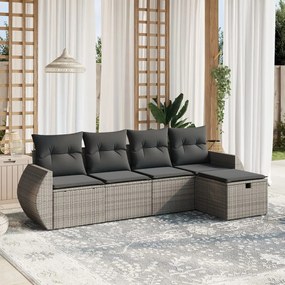 Set divano da giardino 5 pz con cuscini grigio in polyrattan