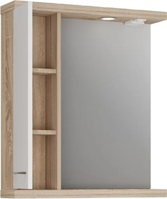 Kamalu - Specchio bagno 55 cm contenitore bicolore bianco e legno chiaro | LAC-ESTIA-55