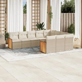 Set divano da giardino 10 pz con cuscini beige in polyrattan