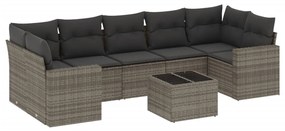 Set Divano da Giardino 8 pz con Cuscini Grigio in Polyrattan