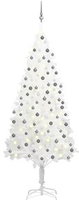 Albero Di Natale Preilluminato Con Palline Bianco 210 Cm /