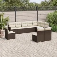 Set Divani da Giardino 10pz con Cuscini in Polyrattan Marrone 3251450