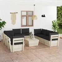 Set Divani da Giardino su Pallet 9 pz con Cuscini Legno Abete cod mxl 45138