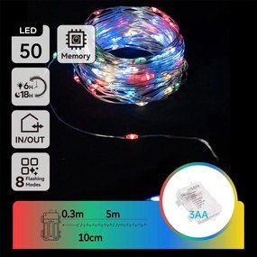 Aigostar - Catena a LED da esterno 50xLED/8 funzioni 3xAA 5,3m IP44 multicolore