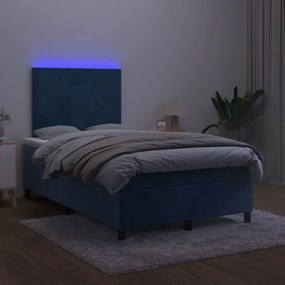 Letto a molle materasso e led blu scuro 120x190 cm in velluto