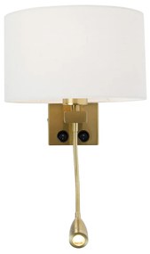 Lampada da parete in ottone con paralume ovale in lino bianco 25 cm - Brescia Combi