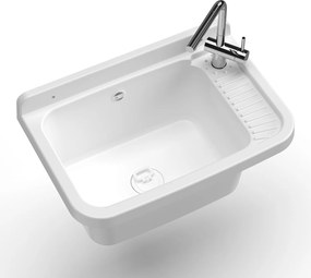 Lavatoio 50x35x24 cm Pilozzo a Parete in Resina Bianco...
