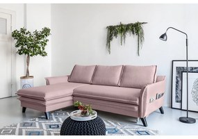 Divano letto angolare rosa cipria, angolo sinistro Charming Charlie - Miuform
