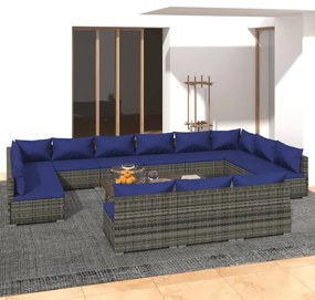 Set Divani da Giardino 13 pz con Cuscini in Polyrattan Grigio