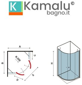 Kamalu - box doccia 90x90 semicircolare ante battenti kpx2000