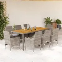 Set Pranzo da Giardino 9pz con Cuscini Polyrattan Acacia Grigio 3278680