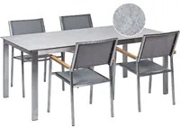 Set da giardino con 4 posti in acciaio inox con tavolo piano in vetro grigio e Sedie in tessuto grigio esterno moderno set elegante