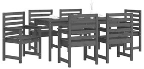 Set da Pranzo per Giardino 7pz Grigio in Legno Massello di Pino